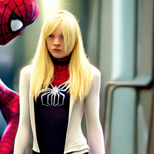 Prompt: spider man 3 scene of gwen stacy is spider gwen