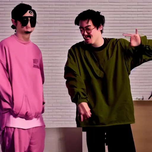 Image similar to filthy frank pink guy and joji rapping