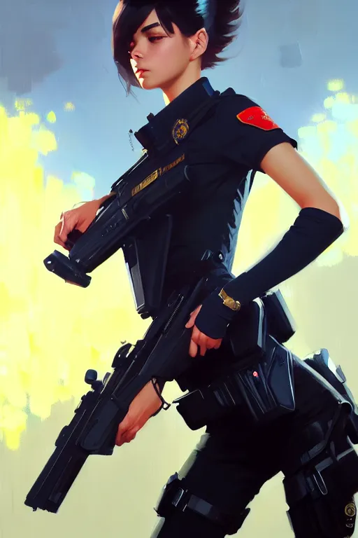 Image similar to a ultradetailed beautiful panting of a stylish swat woman, oil painting, by ilya kuvshinov, greg rutkowski and makoto shinkai, trending on artstation