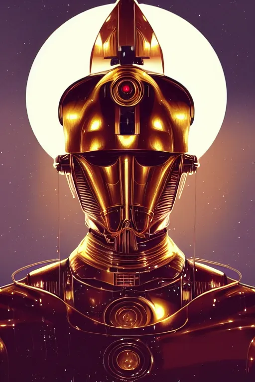 Image similar to a portrait of c - 3 po, fantasy, sharp focus, intricate, elegant, digital painting, artstation, matte, highly detailed, concept art, illustration, ambient lighting, art by ilya kuvshinov, artgerm, alphonse mucha, and greg rutkowski