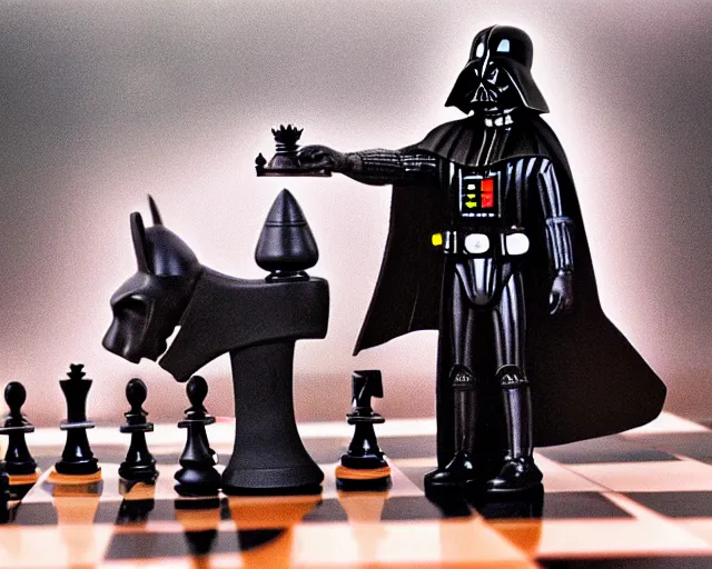 Prompt: darth vader playing chess with a witch