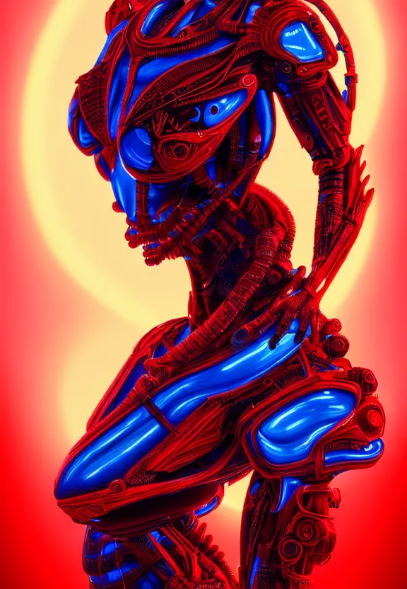 Prompt: ultra realist intricate detailed painting of a single attractive alien female, red sky, red and blue lighting, full body, curvy, black scales and cyborg tech, symmetry accurate features, very intricate details, focus, 8k render, artstyle Hiraku Tanaka, award winning