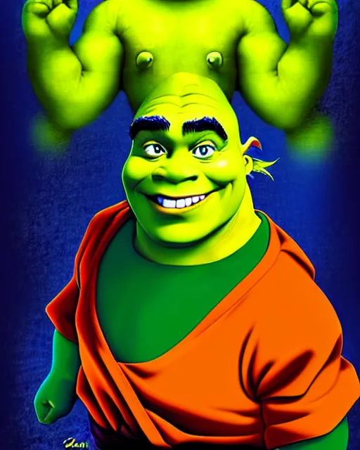 Image similar to Shrek in the role of Goku, digital art