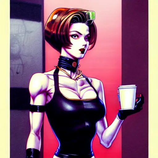 Prompt: modish hipster Selina Kyle in a café posing for the camera. insanely and epically detailed supreme-quality color pencil artwork, amazingly composed image, epic pencil illustration by Artgerm and Akira Toriyama.