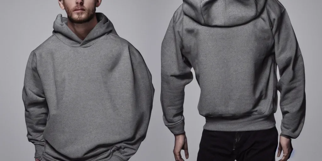 Image similar to photo of a male model wearing a cloth cotton designer menswear hoodie inspired by medieval armour