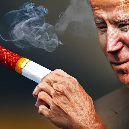 Image similar to joe biden smoking a giant rolled joint, smoke, amazing detail, realistic digital art, artstation