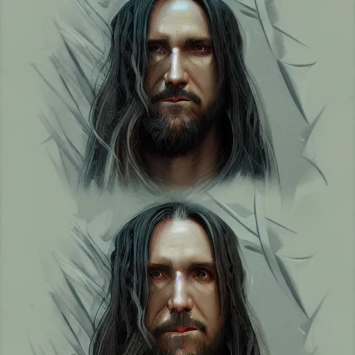 Image similar to a portrait of john frusciante as a wizard, upper half portrait, urban motifs, intricate, elegant, highly detailed, digital painting, trending on artstation, concept art, smooth sharp focus, illustration, art by artgerm and greg rutkowski