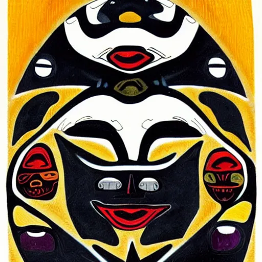 Prompt: raven eats the sun in haida tlingit art style