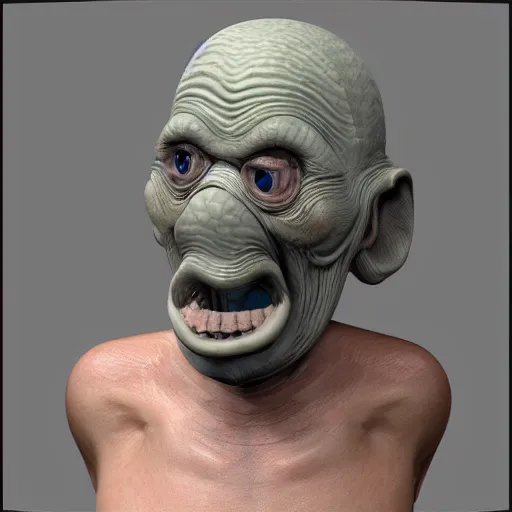 Image similar to squidward realistic skin 8k, detailed, high detailed, terrifying, eerie, deformed.