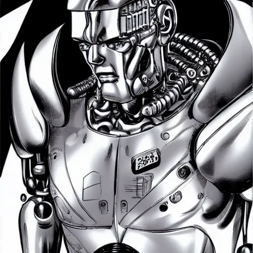 Image similar to a robot that has resemblance to a t 8 0 0 terminator, yusuke murata style, detailed, coherence, well drawn,