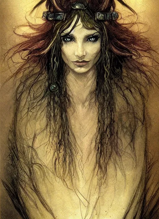 Image similar to portrait of young female sorceress of the endtimes, beautiful! coherent! dungeons and dragons character, by brian froud, strong line, cool night color, high contrast