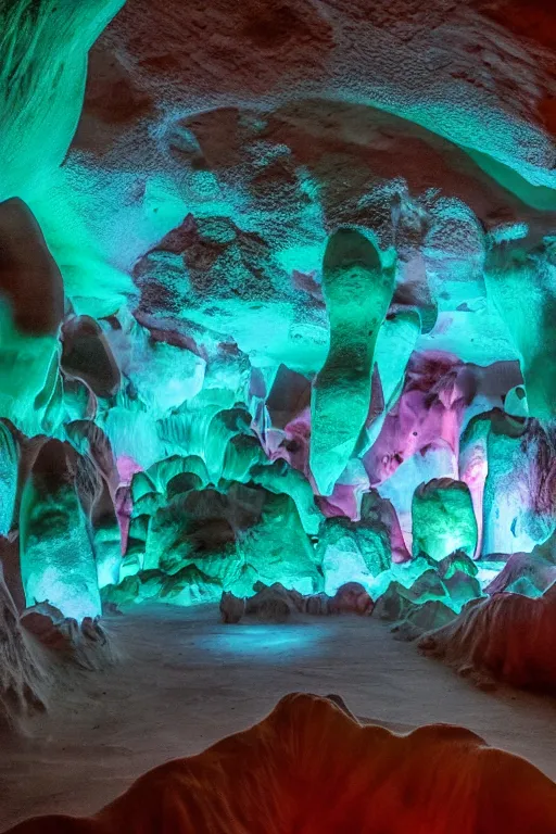 Image similar to photograph of inside of beautiful glowing caves