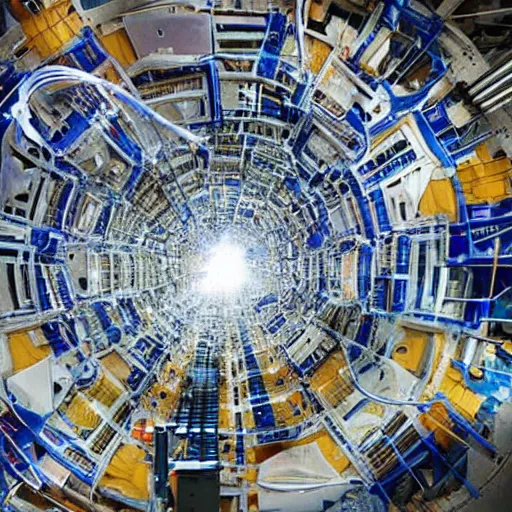 Prompt: an amazing surreal real photo of the large hadron collider made entirely out of a pile of laundry, coverup, conspiracy, lazy scientists saving on laundromat bills