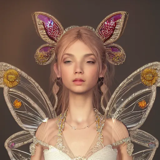 Image similar to portrait of fairy princess, glowing, ornate and intricate jewelry, jaw dropping beauty, glowing background lighting, white accent lighting, hyper detailed, fairy tale, 4 k octane render