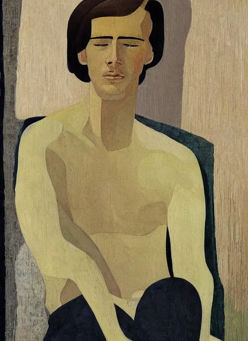 Image similar to a painted portrait of a man, art by felice casorati, aesthetically pleasing and harmonious natural colors, expressionism, natural light, fine day, portrait