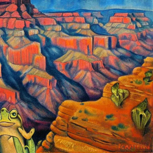 Image similar to Grand Canyon scene by Kahlo. FROG! FROG! FROG! FROG!
