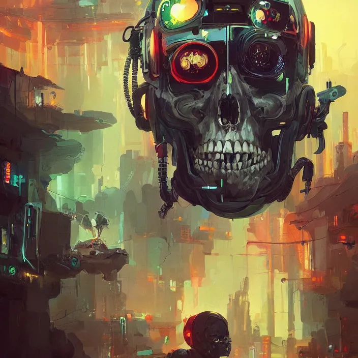 Image similar to a beautiful painting of a cyberpunk skull by sergey kolesov and vania zouravliov and pascal blanche and rhads. in style of colorful comic noir illustration, symmetry, sci fi, hyper detailed. octane render. trending on artstation