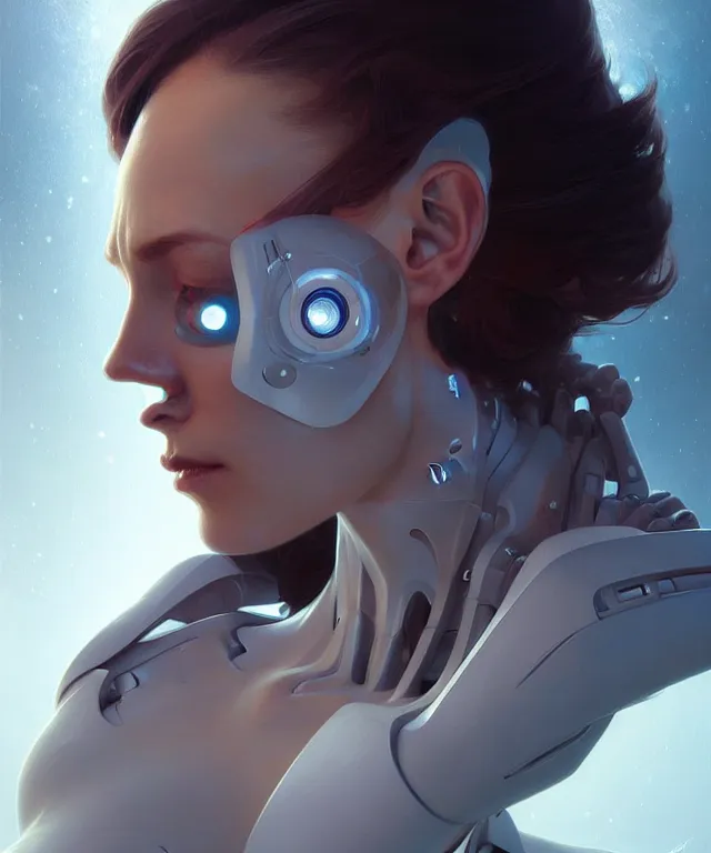 Image similar to a robot with a human face removed, sci - fi face, elegant, highly detailed, digital painting, artstation, concept art, smooth, sharp focus, illustration, art by artgerm and greg rutkowski and alphonse mucha