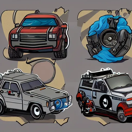 Image similar to car engine, car parts concept, card, comic page, realistic fortnite