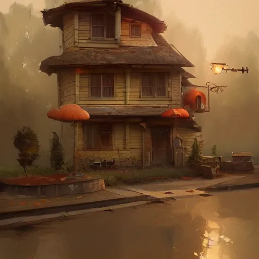 Image similar to 🍄🏘️🍄, digital Art, Greg rutkowski, Trending cinematographic artstation