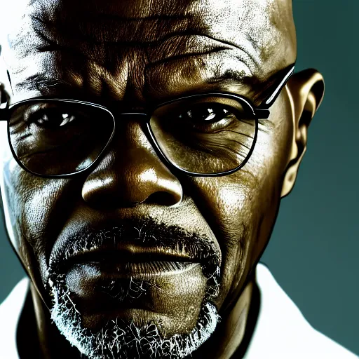 Image similar to portrait of samuel l. jackson as walter white from | breaking bad!!!!!!!! | film, cinematic, 4 k, dslr photo