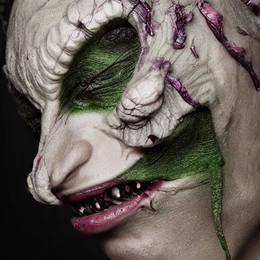 Image similar to a demon inspired by moss created by the make up artist hungry, photographed by andrew thomas huang, cinematic, expensive visual effects