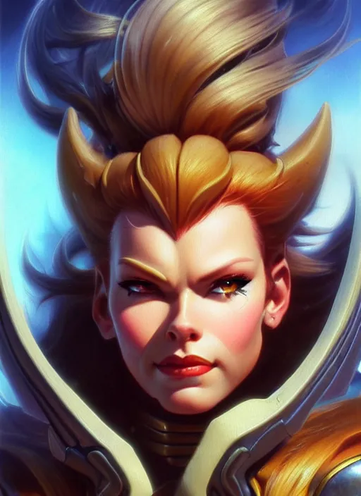 Image similar to brigitte from overwatch, fantasy, fantasy art, character portrait, portrait, close up, highly detailed, intricate detail, amazing detail, sharp focus, vintage fantasy art, vintage sci - fi art, radiant light, caustics, by boris vallejo