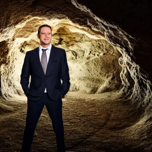 Image similar to rich businessman holding inside dark cave