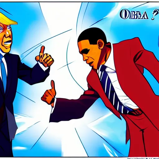 Image similar to obama and trump fighting in the style of anime