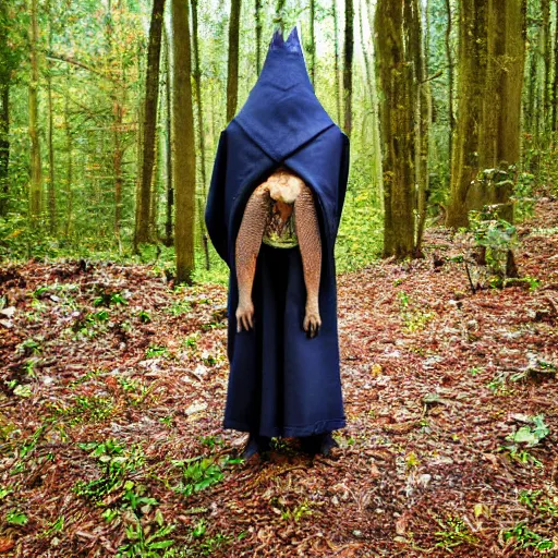 Image similar to medieval cloak wearing anthro lizard, photograph captured in the woods