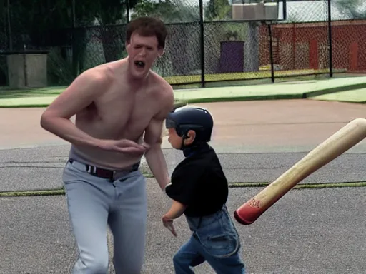 Image similar to jerma hitting a child with an aluminum baseball bat