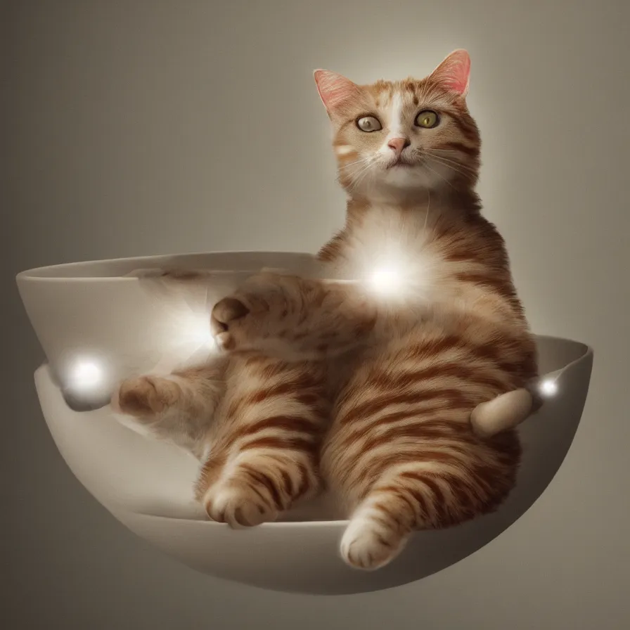 Image similar to an photo of a cat swimming in a bowl of milk, moody lighting, lens flare, atmosphere, glow, detailed, intricate, full of colour, cinematic lighting, trending on artstation, 4 k, hyperrealistic, focused, extreme details, unreal engine 5, cinematic, masterpiece