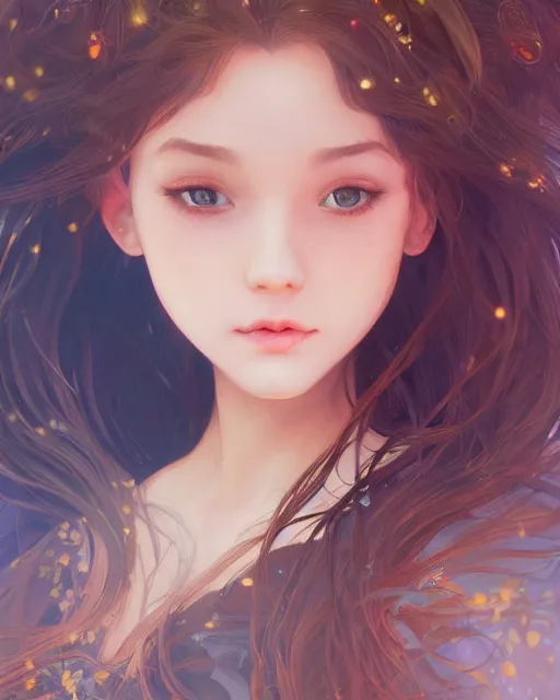 Image similar to beautiful girl brown blob hair, cute, intricate, highly detailed, digital painting, trending on artstation, concept art, smooth, sharp focus, backlit, rim light, vivid colors, illustration, unreal engine 5, 8 k, art by rossdraws and alphonse mucha