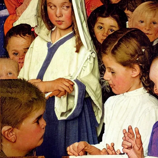 Image similar to child in church nativity play, single subject, clear face, norman rockwell