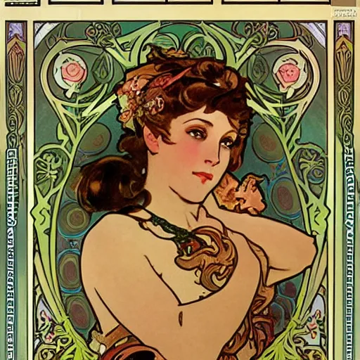 Image similar to happy bimbo by alphonse mucha