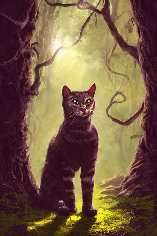 Prompt: warriors book cover, cat in a forest, by wayne mcloughlin, trending on artstation, backlighting