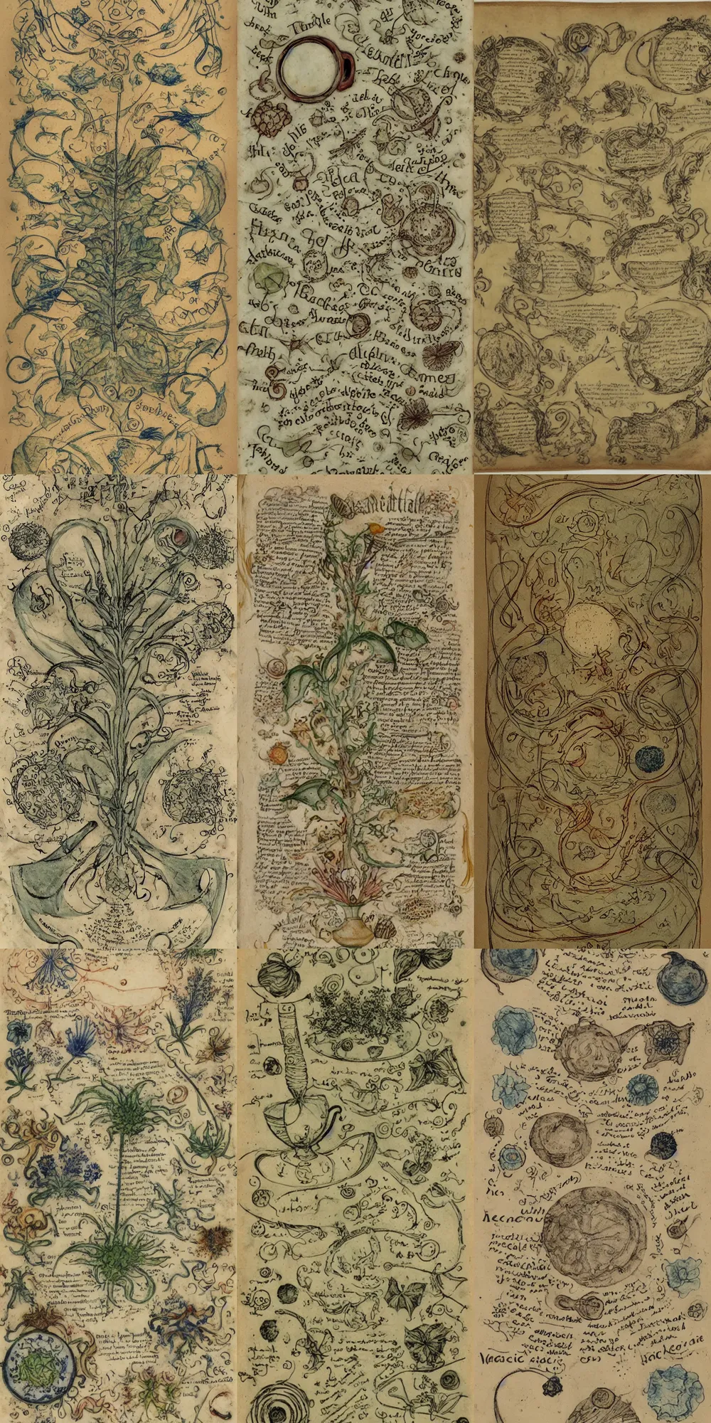 Prompt: magical tea, voynich manuscript