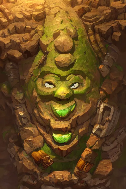 Image similar to zelda fantasy art giant golem troll wood rock greeble gemstone, global illumination ray tracing hdr fanart arstation by sung choi and eric pfeiffer and gabriel garza and casper konefal