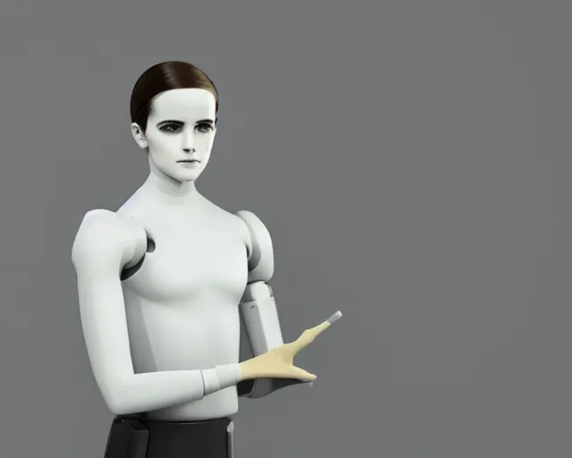 Prompt: color studio photo of an android that looks like emma watson, detailed, full body, machine, robot hybrid