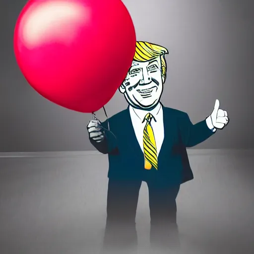 Image similar to banky girl with ballon. donald trump instead of girl