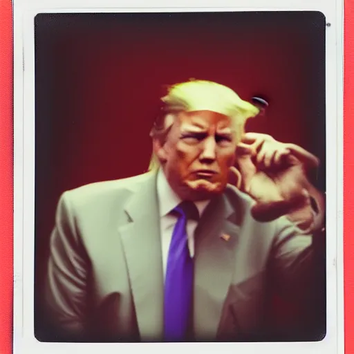 Prompt: vintage Polaroid of Trump vibin' on red square