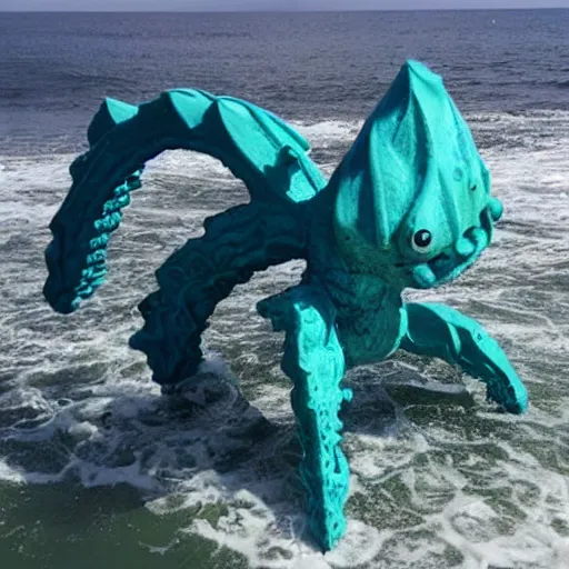 Image similar to a watercracklin water - creature made completely of shaped water attacking in the ocean