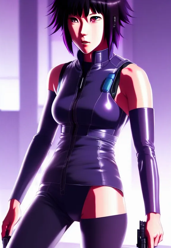 Image similar to a fullbody portrait of motoko kusanagi the major ghost in the shell : : stand alone complex, under repairs, maintenance : : by ilya kuvshinov, rossdraws, artgerm, sola digital arts, anti aliasing, raytracing : :