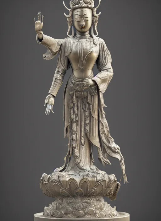 Image similar to a art deco sculpture statue of full body guanyin, intricate complexity,, statue by jane hamilton, ruan jia, character concept, radiant light,, frostbite 3 engine, cryengine, dof, trending on artstation, digital art, fantasy detailed abackground