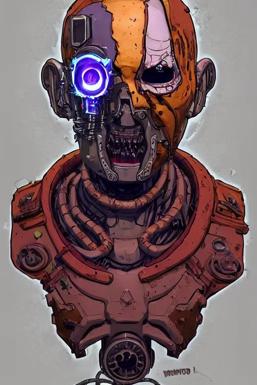 Image similar to a study of cell shaded scary portrait of a cyborg putin as Borderlands 3 concept art, llustration, post grunge, concept art by josan gonzales and wlop, by james jean, Victo ngai, David Rubín, Mike Mignola, Laurie Greasley, highly detailed, sharp focus, alien, Trending on Artstation, HQ, deviantart, art by artgem