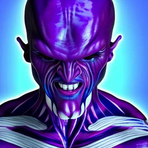 Prompt: muscular purple alien with glowing blue veins, realistic, detailed