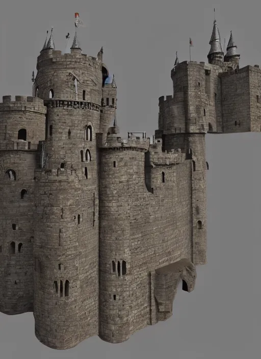 Image similar to a stylized medieval castle with towers, gate, and rockwalls. highly detailed, unreal engine. daylight. trending on artstation.