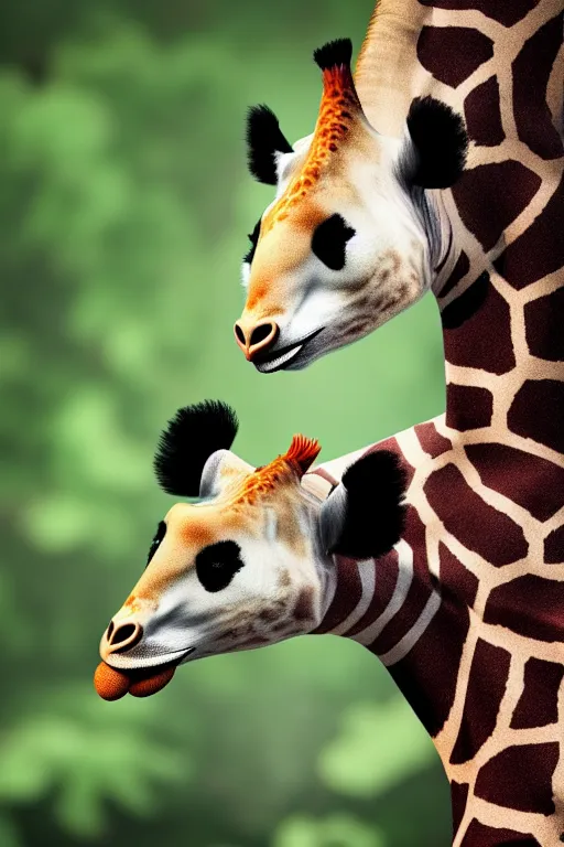 Image similar to a wonderful hybrid animal from a genetic mixture from a giraffe and a panda | realistic | 8k | sharp focus