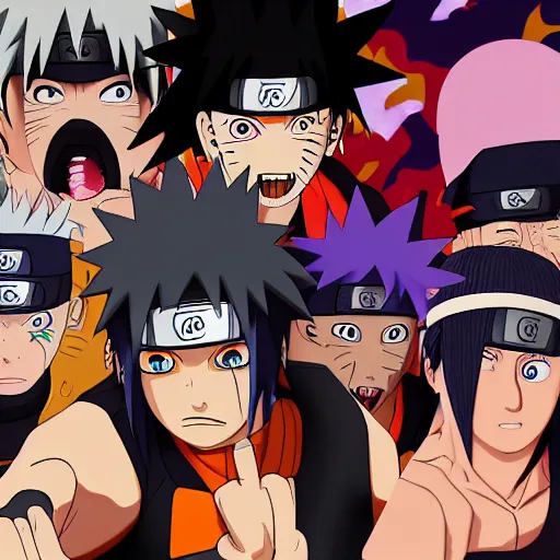 Prompt: the characters of naruto shippuden in a pickup basketball game, 8k, highly detailed, art station, professional artist, hyper detailed, naruto uzumaki, kakashi hatake,