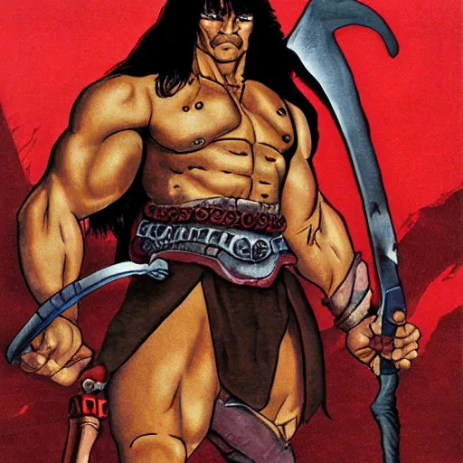 Prompt: Conan the Barbarian in the style of Katsuhiro Oromo, Akira